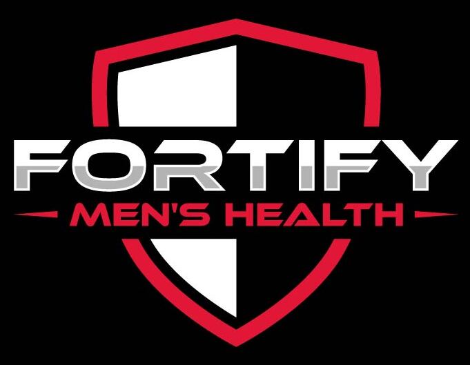 A black and red logo for fortify men 's health.